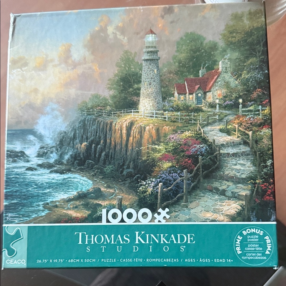 Thomas Kinkade Coastal Lighthouse Puzzle - Blue and Green